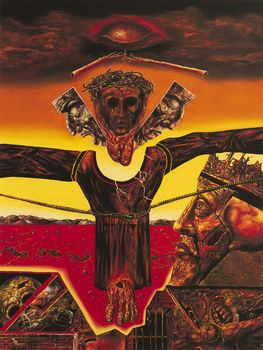 Chemin de croix - Station I : Jésus est condamné à mort (9/1986 – huile sur toile, sur fibre dure) © VG Bild-Kunst Bonn – Peinture de Heinz Plank