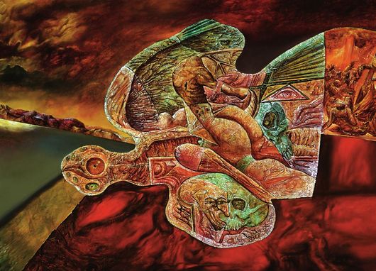 Dream loaded flight (11/1991 – oil on canvas) – painting by Heinz Plank
