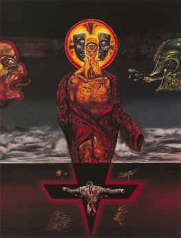 Kreuzweg – X. Station: Jesus wird seiner Kleider beraubt (1986 – Öl auf Leinwand, auf Hartfaser) – Gemälde von Heinz Plank