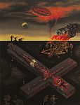 Way of the Cross—Station XI.: Jesus is nailed to the cross (2/1987 – oil on canvas on hardboard)  – painting by Heinz Plank
