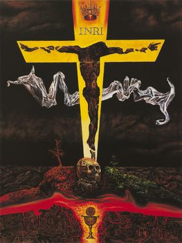 Way of the Cross—Station XII.: Jesus dies on the cross (1987 – oil on canvas on hardboard) – painting by Heinz Plank