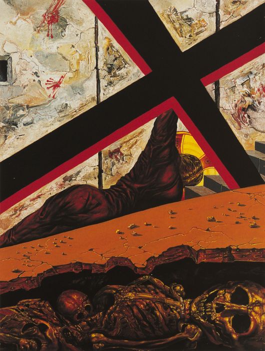 Kreuzweg – III. Station: Jesus fällt zum ersten Mal unter dem Kreuz (9/1986 – Öl auf Leinwand, auf Hartfaser) – Gemälde von Heinz Plank